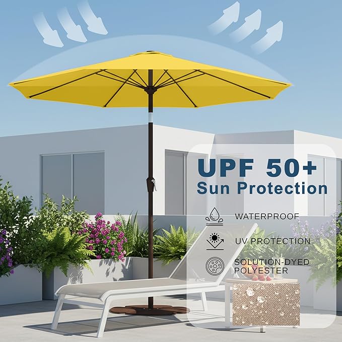 11FT Patio Umbrella, Outdoor Umbrella with with 8 Sturdy Fiberglass Ribs,Market Table Umbrella with Push Button Tilt and Crank,Suit for Backyard,Garden,Pool,Deck(Yellow)