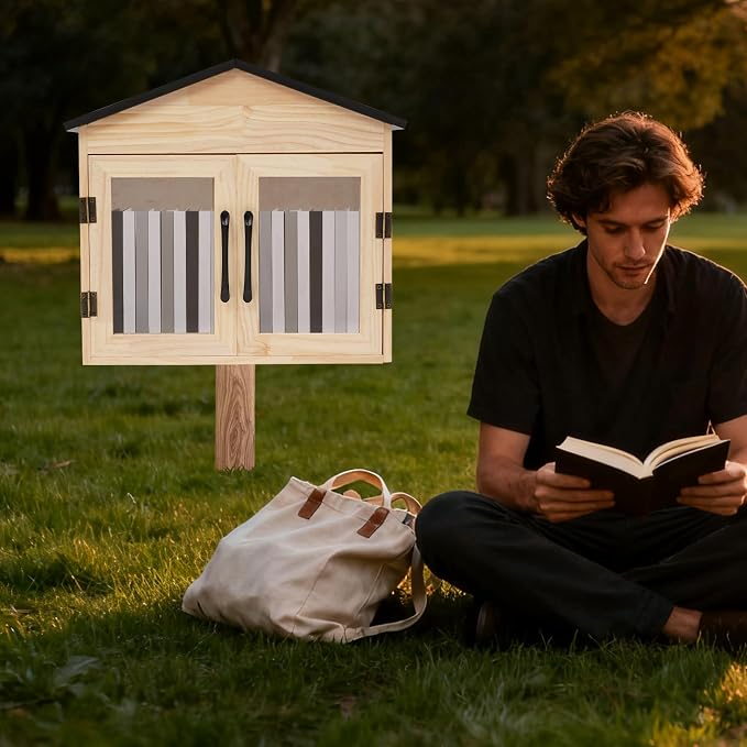 Outdoor Library Box Literature Exchange Book Box 16.9x11x16.5 in | Outdoors DIY Storage Wooden Cabinet Library Boxs for Neighborhoods Community Schools Blessing Boxs Outdoor Food Pantry