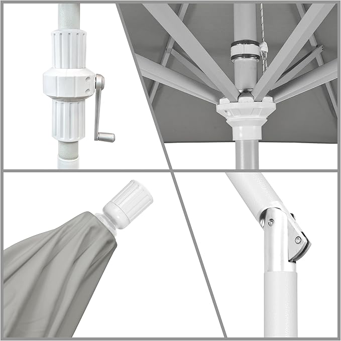 California Umbrella 7.5' Rd. Aluminum Patio Umbrella, Crank Lift, Collar Tilt, White