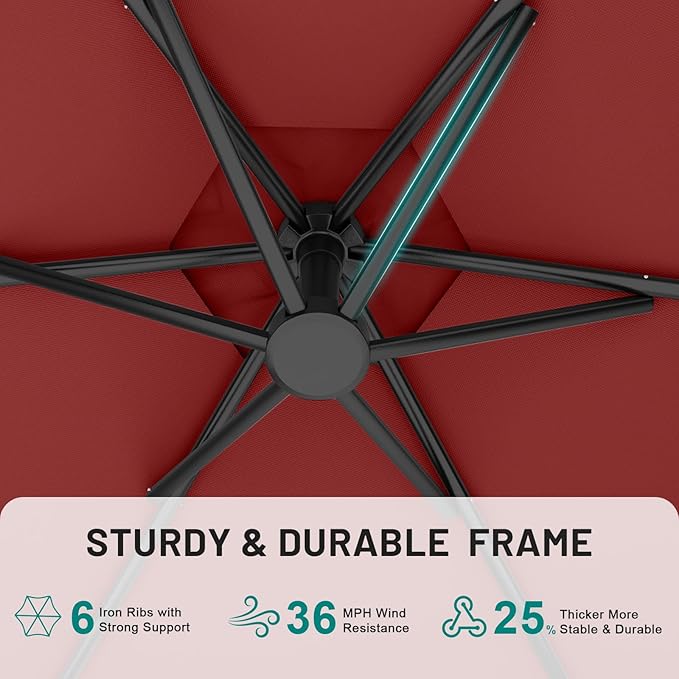 AreShark 10FT Patio Outdoor Umbrella, Offset Patio Umbrella Cantilever Umbrella, 6 Sturdy Ribs, Easy Adjustment for Garden Market Pool with Cross Base (Dark Red)
