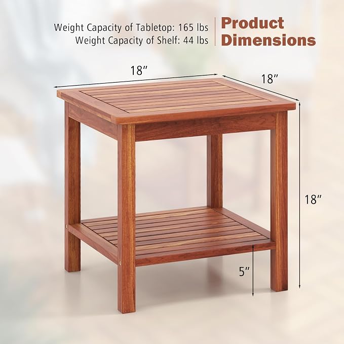 HAPPYGRILL Adirondack Outdoor Side Table Patio 2-Tier Square End Table, Acacia Wood Coffee Table for Porch, Poolside, Backyard, Garden, Balcony, Living Room