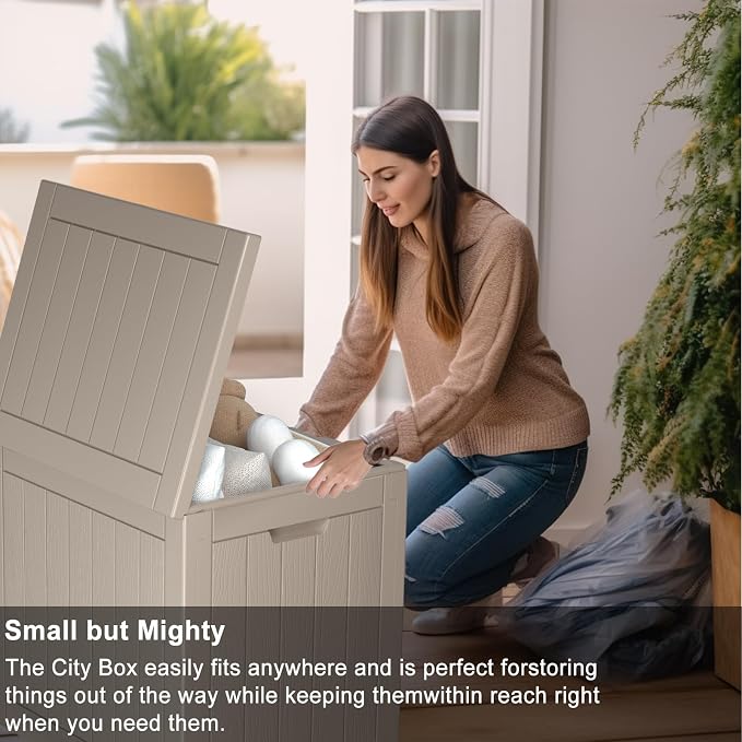 30 Gallon Waterproof Outdoor Resin Deck Box with Lockable Lid, Minimalist Wood Grain Pattern, Easy Assembly Features and Convenient Handles For Cushion, Pillows and other Patio Furniture (Grey)