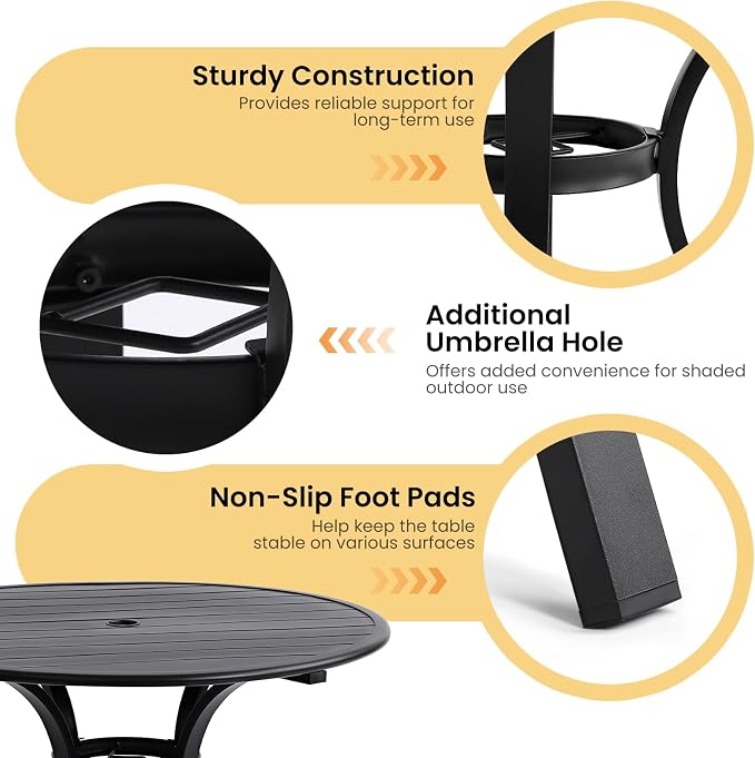 Patio Dining Table, 36" Patio Tables with 2.36'' Umbrella Hole, Outdoor Patio Table for Backyard, Garden, Black (36“ Round Table)