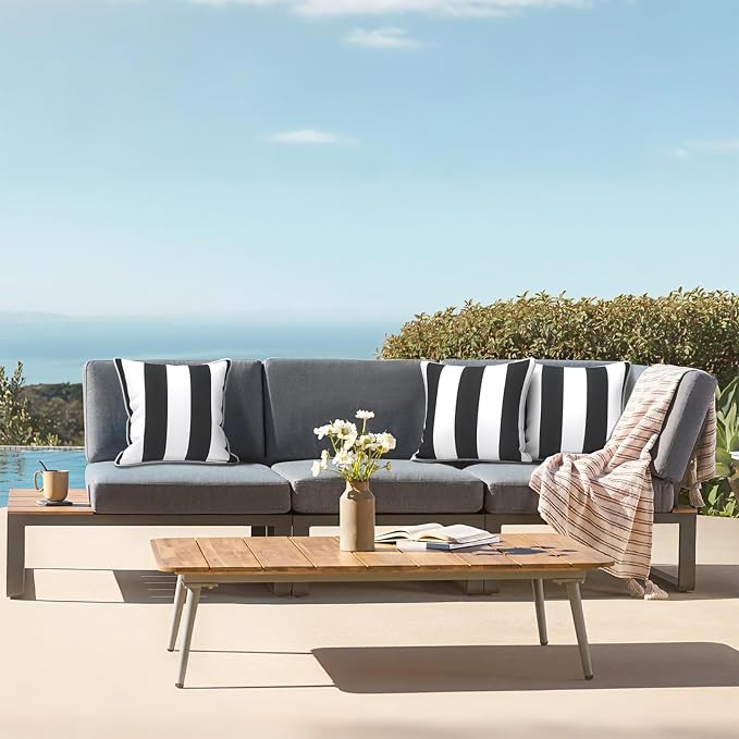 LVTXIII Set of 2 Patio Throw Pillows Waterproof 16"x16" Fade Resistant Outdoor Throw Pillows with Inserts, Fluffy Decorative Garden Toss Pillow Cushions for Home Patio Coach Sofa Use, Cabana Black