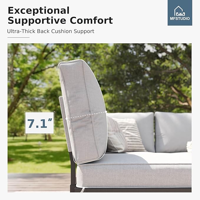 MFSTUDIO 6 Pieces Patio Furniture Set, Metal Outdoor Sectional Sofa Modular Outdoor Couch, Modern Patio Conversation Set with Coffee Table for Backyard, Garden