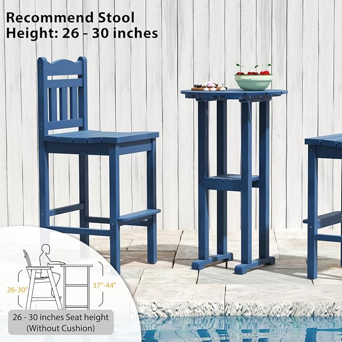 Sundale Outdoor 39 Inches Height Adirondack Bar Table, Patio HDPE Pub Height Round, All Weather High Top Bistro Desk for Outside Table Porch Balcony Poolside, Navy Blue