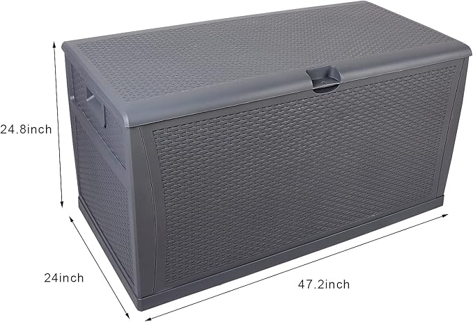Henf 120 Gallon Outdoor Garden Plastic Storage Deck Box, Weatherproof Resin Container Storage Box Chest Table for Backyard Patio, Rattan-Look Design