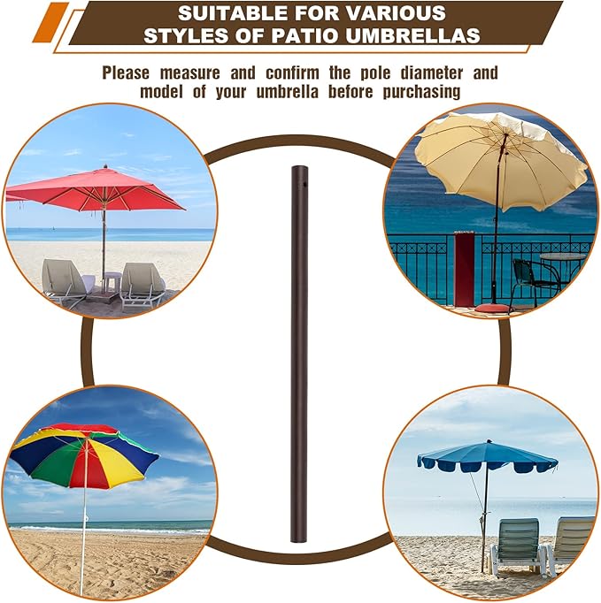 1 Pack 1.5'' Dia Umbrella Replacement Lower Pole, Heavy Steel Patio Umbrella Bottom Pole Replacement, 1.7 mm Thickness, No Bullet Buckle Outdoor