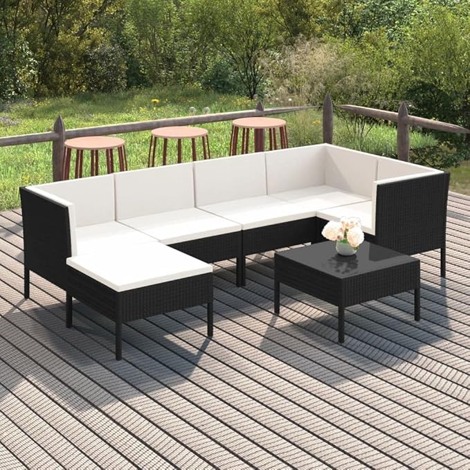 7 Piece Patio Lounge Set with Cushions,Patio Sofa,Outdoor Daybed,Patio Seating,Outdoor Furniture Sets,Patio Conversation Sets,Modern Set,Outdoor Patio Chairs,Patio Furniture Set, Poly Rattan Black