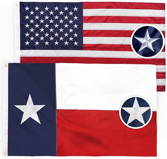 XIFAN Combo Pack: American Flag & Texas Flag 3x5 Outdoor, Heavy Duty 210D Nylon US & TX Flag, Strongest Longest Lasting with Embroidered Stars/Sewn Stripes/Brass Grommets