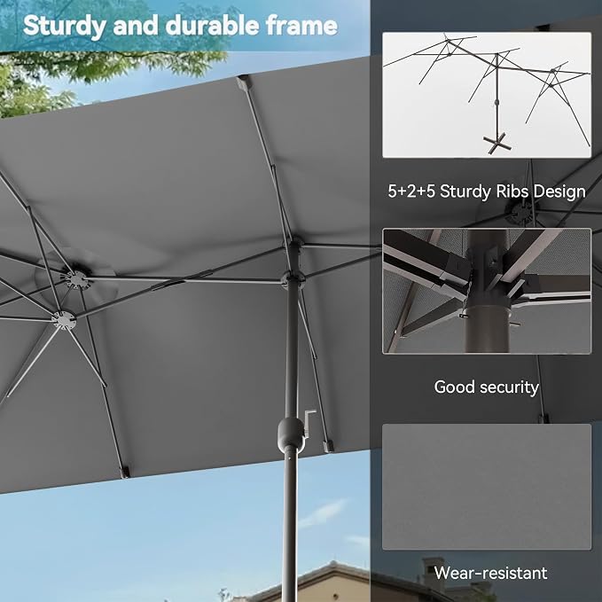 8 PCS Outdoor Patio Dining Set with 13.6ft Double-Sided Patio Umbrella,Patio Table and Chairs Metal Outdoor Patio Furniture Set,Dining Table Set with Swivel Chairs,Grey