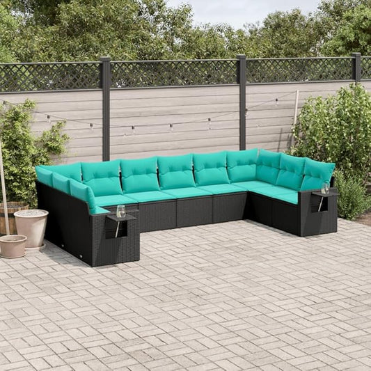 10 Piece Patio Sofa Set with Cushions, Outdoor Dining Sets Outdoor Sofa Sets Sectional Sofa Patio Conversation Set for Negotiation Area Poolside Exhibition Piazza Black Poly Rattan