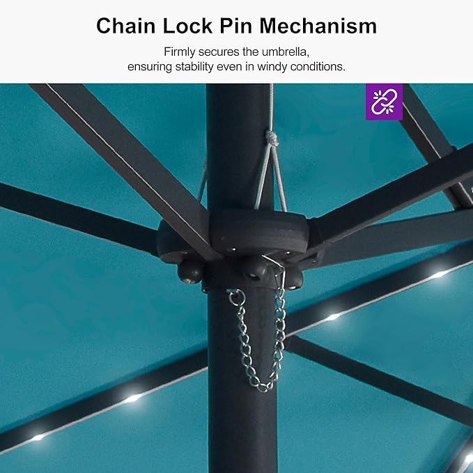 PURPLE LEAF 13ft Double-Sided Patio Umbrella with Solar Lights Outdoor Market Umbrella with Base and Crank Handle Table Umbrella for Backyard Pool Garden Deck, Turquoise