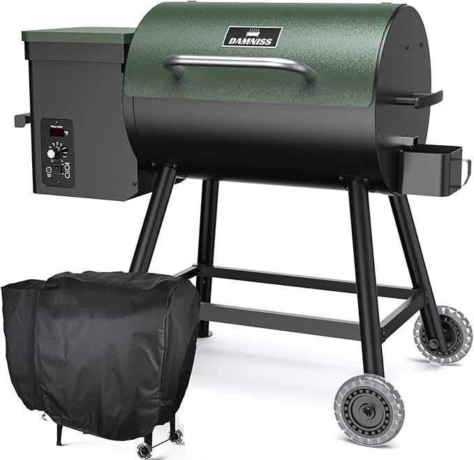 DAMNISS Wood Pellet Grill & Smoker 8-in-1 Pellet Grill with Automatic Temperature Control, & Rain Cover 456 Sq in Area for Backyard Camping Outdoor