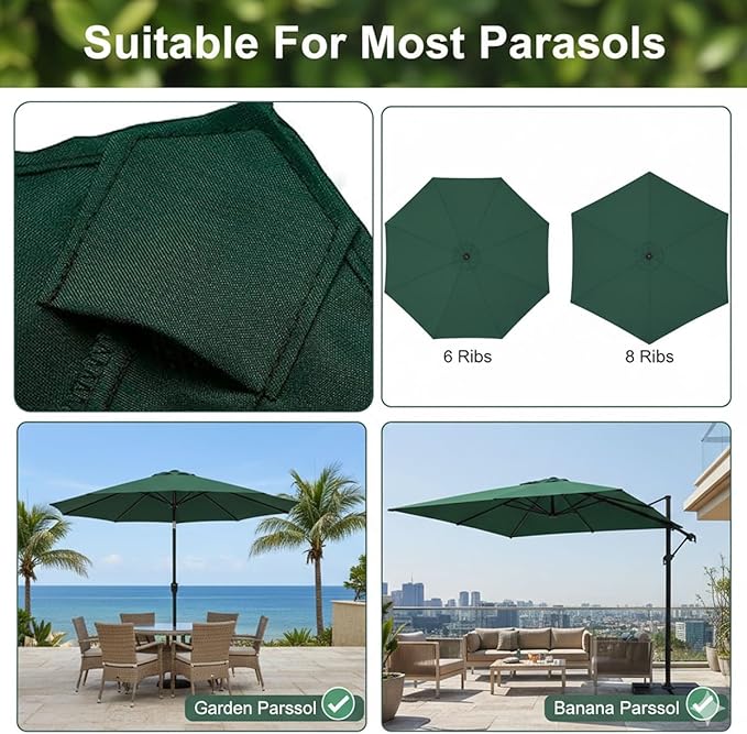 Outdoor Umbrella Replacement Canopy, 6 Ribs 8 Ribs Patio Umbrella Replacement Top Cover, 6.6ft 9 ft 10ft 13ft Waterproof Umbrella Top Canopy Fabric Replacement Canvas(Creamy White,7.5FT 6-Ribs)