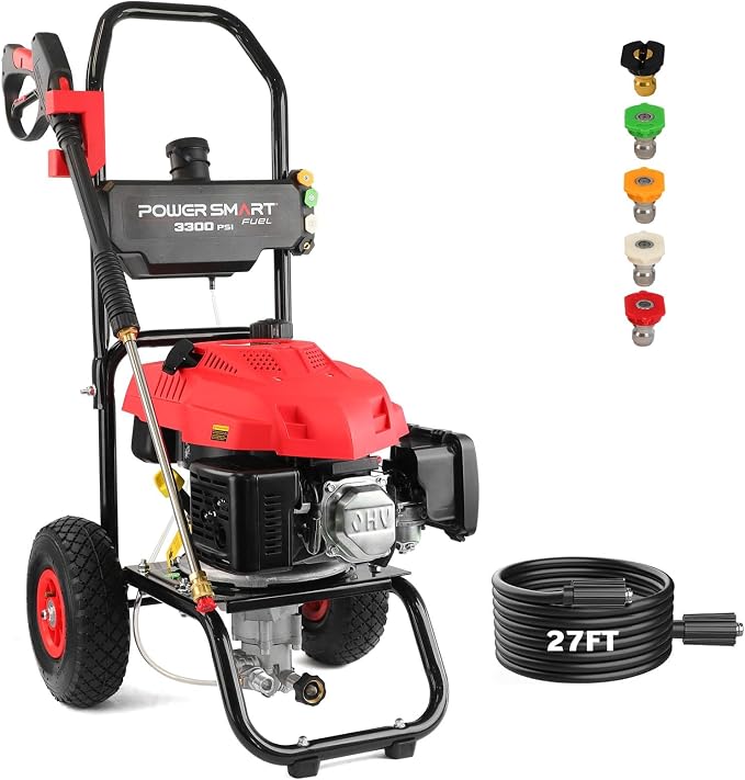PowerSmart 3500 PSI Gas Pressure Washer with 2.5 GPM Flow Rate, 3800W Power, Onboard Soap Tank, Spray Gun & Wand, and 5-Nozzle Set for Cleaning Cars, Fences, Driveways, Homes, and Patios