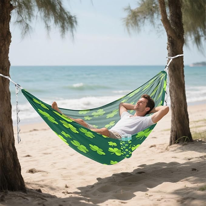 Hammocks for Outside Four-Leaf Clovers Camping Hammock Portable Hammocks with Tree Straps and Carry Bag Camping Accessories for Hiking Beach Outdoor