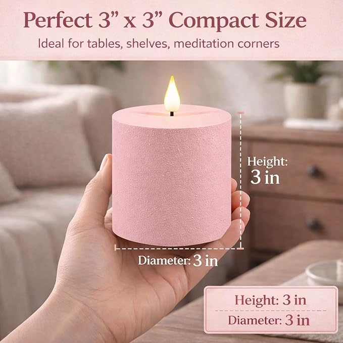smtyle Pink Flameless Candles Battery Operated Fake Candles 3x3 Inch Sculptural Frosted Texture LED Flickering Minimalist for Home Bedroom SPA Birthday Party Wedding Decor