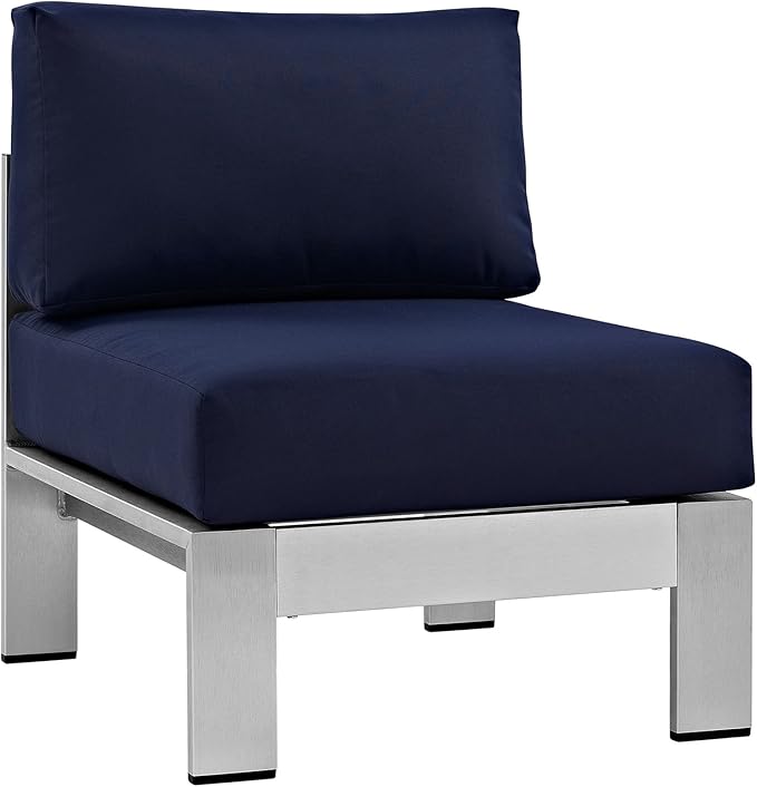 Modway Shore 3-Piece Aluminum Outdoor Patio Furniture Set in Silver Navy