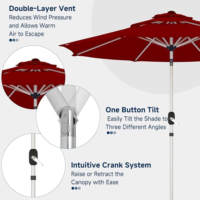 10FT 3-Tier Aluminum Outdoor Patio Umbrella, Fade-Resistant Market Umbrella with Push Button Tilt Function, 8 Sturdy All-Aluminum Ribs for Gardens, Patios, Backyards & Pools