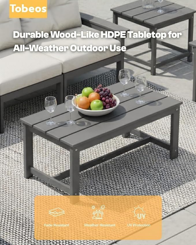 HDPE 10 Piece Outdoor Patio Furniture Set, All-Weather Outdoor Couch Set with Thick Cushions & Coffee Table, Patio Conversation Sets for Lawn, Deck,Garden, Porch, Balcony, Poolside, Grey Beige