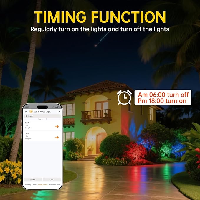 LED Flood Light Outdoor 50W, 500W Equivalent 5000LM Color Changing Stage Spotlight with APP Control, DIY Scenes - Timing - Warm White 2700K - Smart RGB Landscape Uplight, 43 Modes, IP66 Waterproof