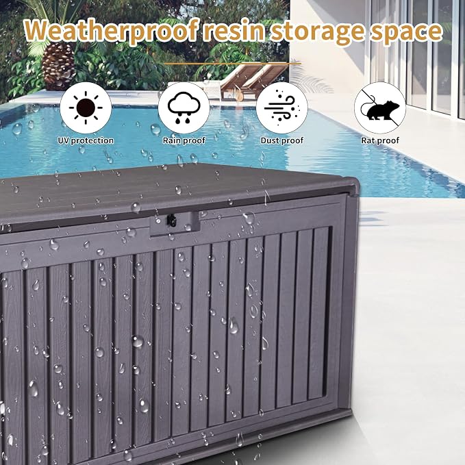 Outdoor Storage Box, 100 Gallon Deck Box Indoor and Outdoor Use, Resin Waterproof Lockable UV Resistant Extra Large Patio Storage Box for Patio Furniture Cushions, Gardening Tools, Pool Accessories