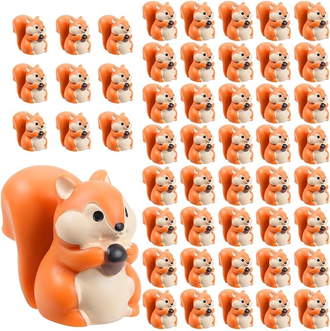 50 Pcs Mini Squirrel Figurines, 2.1 x 1.4cm Resin Squirrel Decor Bulk