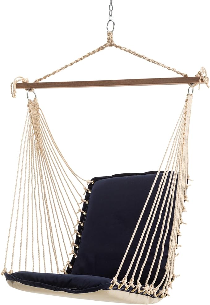 Nags Head Hammocks Navy Sunbrella Cushioned Single Swing – 24 in. x 24 in., 350 lb Capacity, Cumaru Spreader Bar, Handcrafted in The USA