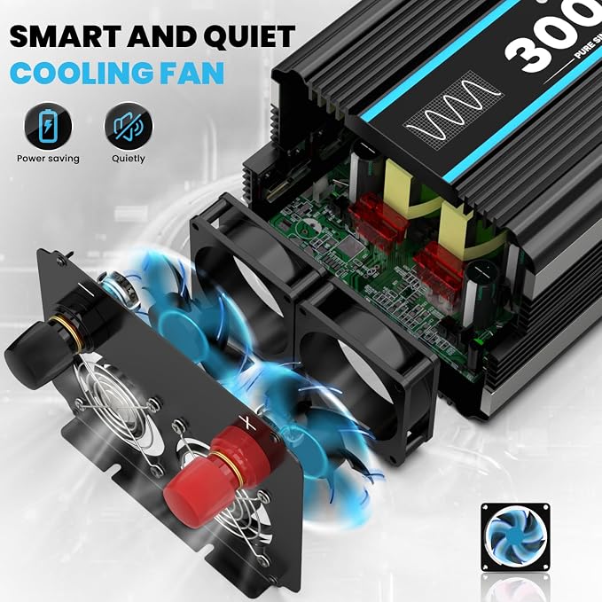 OLTEANP 3000W Power Inverter Pure Sine Wave Inverter 12V DC to 110V AC Car Inverter with USB Ports,3 AC Outlets, LCD Display, Remote Controller for Car, Truck, Home, Vehicles, Boat, Power Outage