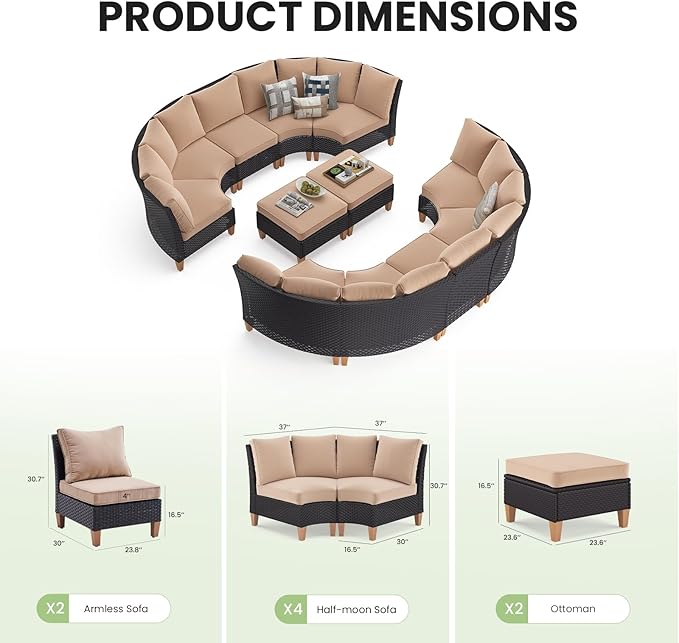 Soohow Patio Furniture Set, 12 Piece Outdoor Sectional Furniture Set with Cushions, Wicker Patio Conversation Set Outdoor Sectional Sofa, All-Weather PE Rattan Sofa for Garden, Backyard and Poolside