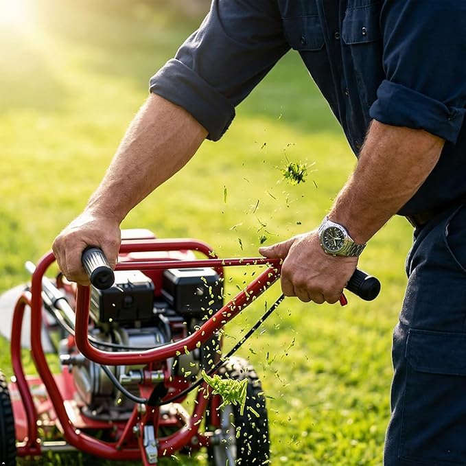 Walk-Behind Brush Cutter, 7000rpm High Speed 2-Stroke Gasoline Powered Hand-Push Lawn Mower with Handles, 49 Cc 1500w 2-in-1 Lawn Mower Machine for Soil Loosening and Mowing (Red)