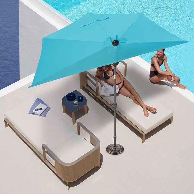 FLAME&SHADE 9ft Half Patio Umbrella - Half Outdoor Umbrella with Tilt UV Protection Waterprool, Half Round Table Umbrella for Wall Balcony, Pool, Porch, Garden, Deck, Market, Backyard (Aqua Blue)