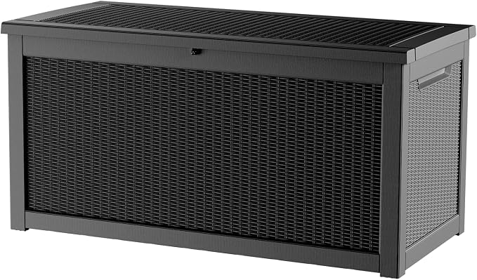 Large Outdoor Storage Box Waterproof, UV Resistant Resin Deck Box for Patio Furniture,Garden Tools,Cushions (Black, 320 Gallon)