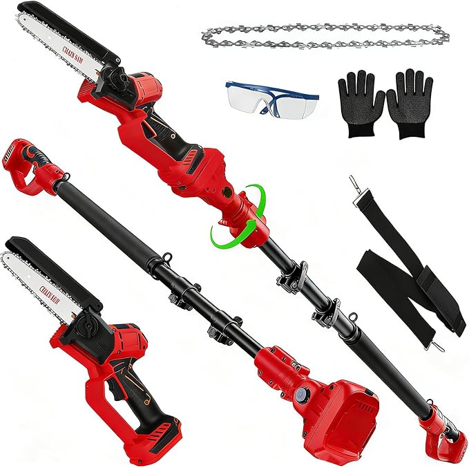 2-in-1 Cordless 6 Inch Pole Saw, Brushless Pole Chainsaws Compatible with Milwaukee M18 Battery (No Battery), with 8.5 FT MAX Extension Pole for Tree Branches Pruning, Wood Cutting
