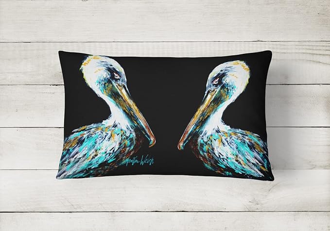 Caroline's Treasures MW1164PW1216 Dressed in Black Pelican Canvas Fabric Decorative Pillow Machine Washable, Indoor Outdoor Decorative Pillow for Couch, Bed or Patio, 12HX16W