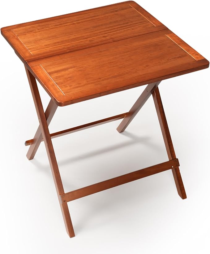 Solid Wood Folding Table, Square Patio Foldable Dining Table, Weather Resistant Outdoor Wooden Table for Deck, Balcony, Garden, Backyard, No Assembly Required