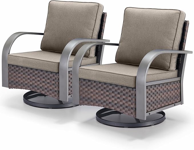 Outdoor Swivel Rocker Patio Chairs Set of 2, Heavy Duty Swivel Rocking Patio Chairs with Wide Metal Armrests, 2 Pieces Patio Furniture Wicker Glider Chairs Set with Removble Cushions for Porch Sunroom