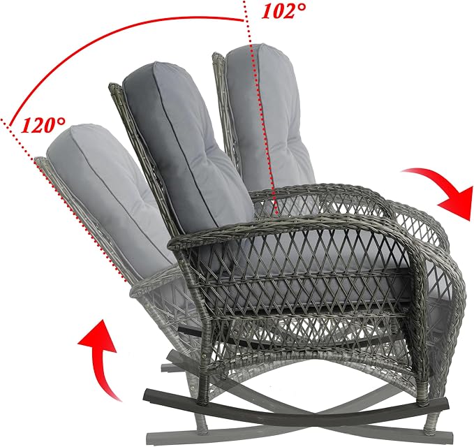 Outdoor Wicker Rocking Chair, All Weather Resin Rattan Wicker Rocking Chairs, for Garden Backyard Lown Porch,1pc,Grey
