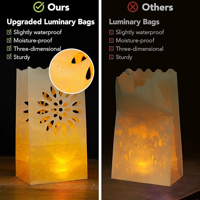 AceList 30PCS Luminary Bags with 30 PCS Flameless Candles Tea Lights for Wedding, Birthday, Party, Christmas Decorations(Sunflower)