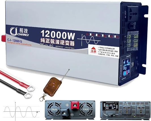 Pure Sine Wave Inverter 3500W/5000W/6000W/8000W/10000W/12000W Solar Power Inverter 12V 24V 48V 60V 72V DC to 110V 120V/220V 230V 240V AC Car Voltage Converter Transformer for Home RV(12000W,60Vto110V)