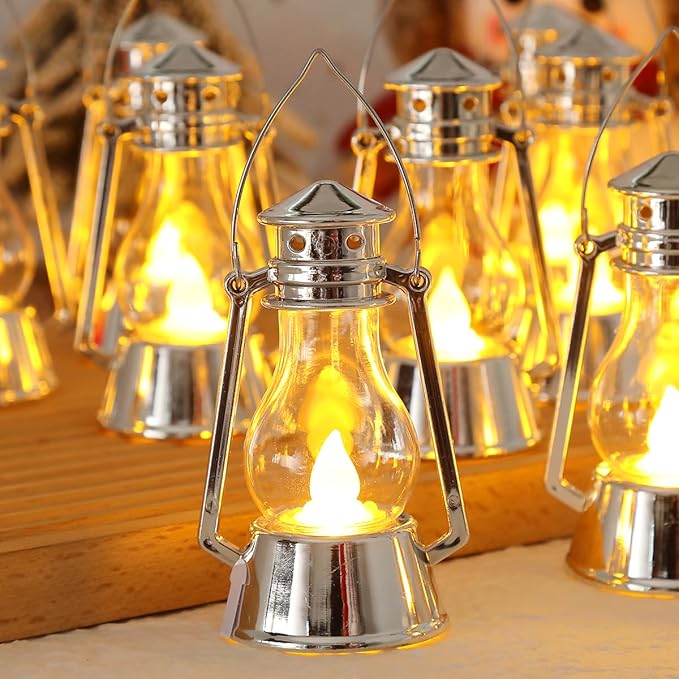 12 Pack Mini Lantern for Little Cowboy Centerpieces Tables Ideas Western Party Favor Decorations Wedding Decor Camping with 4inch Flickering LED Candle, Vintage Table Toppers Decorative