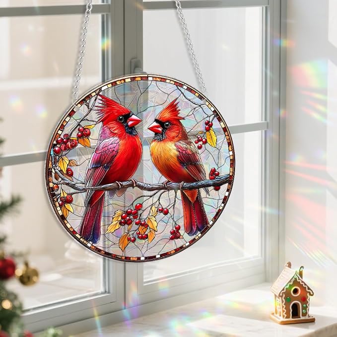Acrylic Suncatcher Window Hanging, Birds Sun Catcher Rainbow Indoor Window Decoration for Living Room Bedroom, Unique Gift for Mom Wife & Friends, 7.87 inches