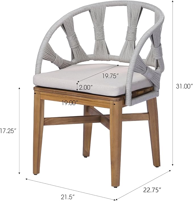 Christopher Knight Home para Acacia Wood Patio Dining Set with Bench, Solid Wood Outdoor Dining Table Set for 6, Outdoor Dining Set with Water-Resistant Cushion, Teak+Beige+Grey