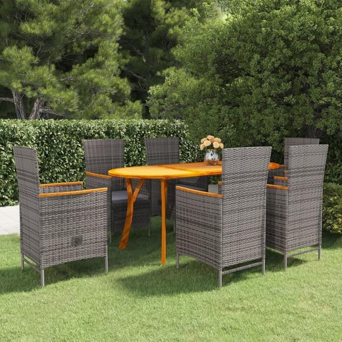 7 Piece Patio Dining Set,Outdoor Conversation Sets Patio Table Deck Furniture for The Patio, Deck, Front Porch, Poolside or Balcony Gray