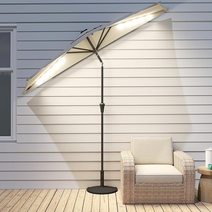 Helios&Hestia 9 ft Small Half Round Solar Powered Wall Outdoor Market Patio Umbrella with LED Lights and Tilt for Garden, Deck, Balcony