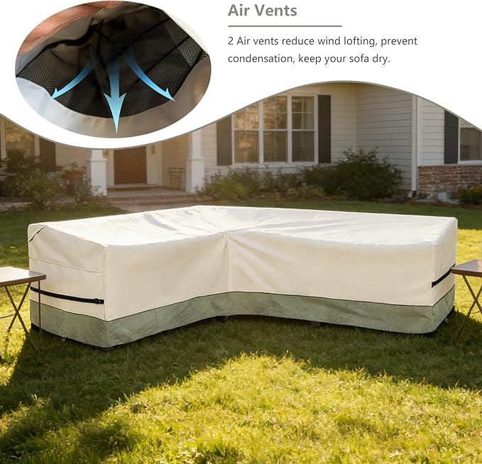 okcool Outdoor Sectional Sofa Cover Waterproof-L-Shaped Patio Furniture Covers for 6-Seater Outdoor Sectional Furniture Couch 85"(110''L) x 32''D x 31''H,White&Grayish Green