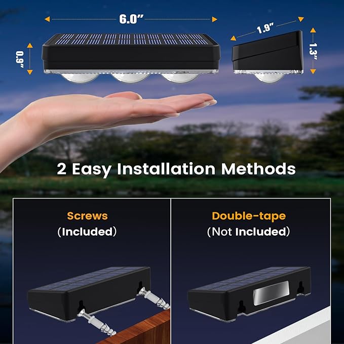 JOFIOS Solar Fence Lights Outdoor,1300mAh, 12pack,Warm/Natural/Cool White,IP65 Waterproof,Fence Lights Solar Powered,Solar Lighting for Deck, Backyard, Railing(Black)