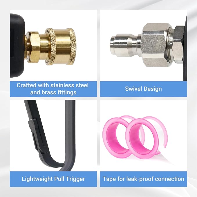 Short Pressure Washer Gun with Swivel - High Pressure Washer Handle Gun with 3/8" Male Plug and 1/4” Quick Connector Coupler