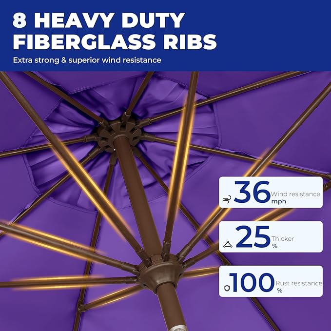 BRIOPAWS 9FT Patio Umbrella with Base Included | Outdoor Table Umbrellas | Push Button Tilt & Crank | 8 Sturdy Fiberglass Ribs | Waterproof | Heavy Duty for Garden Lawn DeckBackyard & Pool